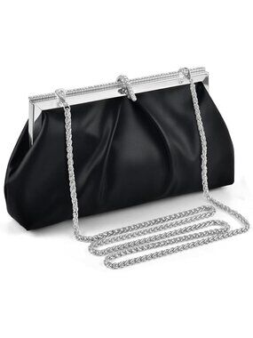 Women's Black Pu Leather Clutch Purse For Formal Evening Shoulder Party Bag